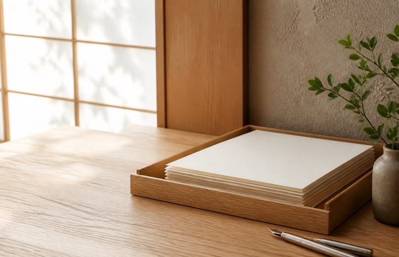 書類を丁寧に扱うための木製トレー