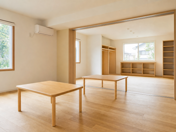 自然素材と、
可変の子ども部屋。