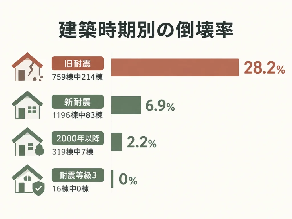 旧耐震 新耐震 2000年基準 耐震等級3で倒壊率はどう違ったのか