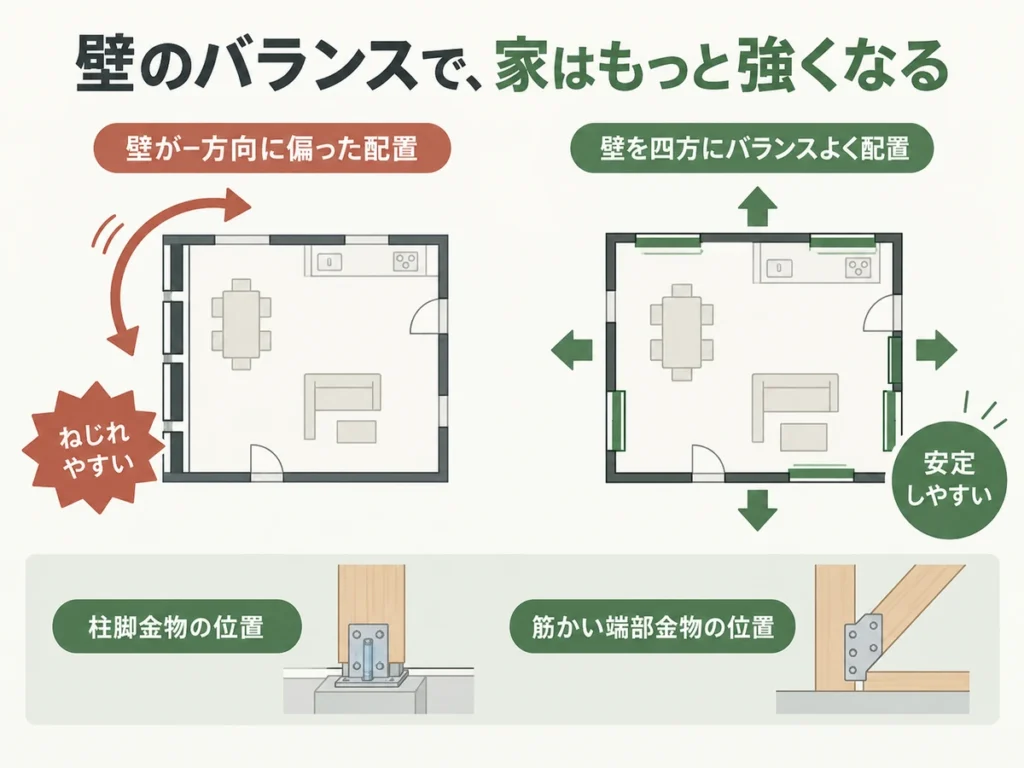 壁の配置バランスと接合部の金物をチェックする